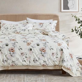 QuiltMuse Duvet Cover King Size - 100% Cotton Vintage Orange Floral Comforter Cover, 3 Pieces Ultra Soft Breathable Bedding Set with Zipper Closure for All Season (104"x90", No Comforter)