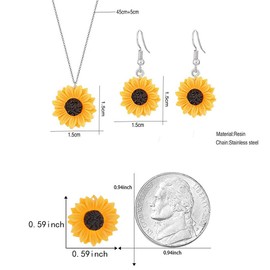 WLLAY Sunflower Necklace Pendant Dangle Earring Set for Women Boho Resin Sunflower Sun Flower Choker Necklace for Women (silver)