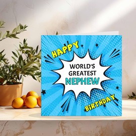 Nephew Birthday Card - World's Greatest - Comic Book Pop Art Style Birthday Card for Nephew