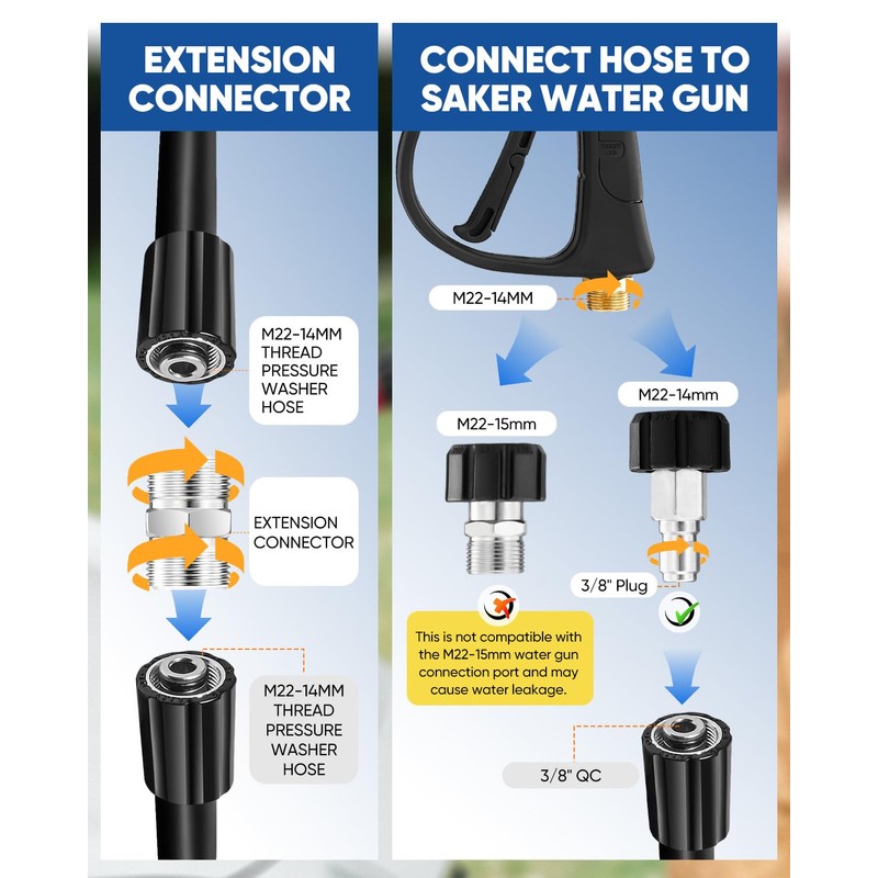 Saker Pressure Washer Hose Connector Set 10 PCS,Hose Adapter Set,Pressure