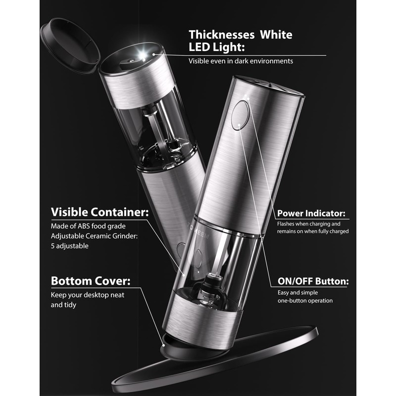 TOMEEM Upgraded Larger Capacity Electric Salt and Pepper Grinder Set
