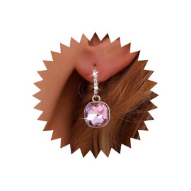 TseenYi Pink Crystal Square Drop Earrings Pink CZ Square Earrings Square Pink Gemstone Earrings Pink Square Huugie Hoop Earrings Jewelry for Women and Girls Gifts