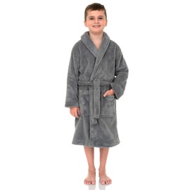 TowelSelections Big Boys’ Robe, Kids Plush Shawl Fleece Bathrobe Size 10 Alloy