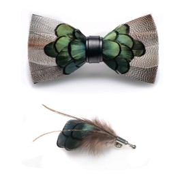 RBOCOTT Handmade Feather Pre-tied Bow tie and Brooch Sets for Men (33)