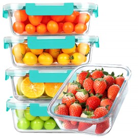 KOMUEE 30 oz 5 Pack Glass Meal Prep Containers, Glass Storage Containers with Lids - Dishwahser, Microwave, Oven and Freezer Safe, Green