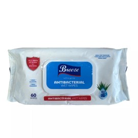 Breeze 60 Wet Wipes Antibacterial Free Alcohol Vitamin E & Aloe Vera