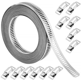 QWORK® 304 Stainless Steel Adjustable Hose Clamps, Hose Clamps 5 m with 12 Fasteners for Pipes and Fuel Lines, Pipes, Air Ducts