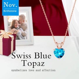 SMILEST - Collar de piedra natal de corazón para mujeres y mamá, abalorios de piedra natal de corazón natural o creado, chapado en oro rosa blanco de 18 quilates, joyería de piedra natal de plata de