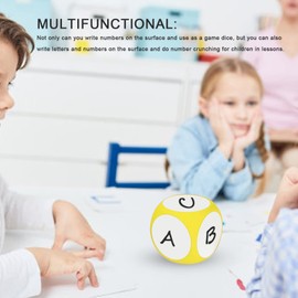 Dry Erase Dice, Portable Cubic White Board Dice Dry Erase Blocks, Cleanable Write On Dice Wipe Off Write Letters Numbers, Teaching Aid Tool for Learning Playing Game (Yellow)