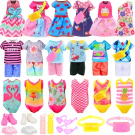 22 Pcs Mini 5 inch Doll Clothes and Accessories Including 4 Sets Fashion Dresses 4 Casual Tops and Pants Outifits 4 Swimsuits with 4 Shoes 2 Glasses 2 Shoulder Bag for 5-5.3 Inch Dolls