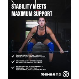 Rehband V-Knee Bandage for Weight Training, 7 mm, Made of SBR / Neoprene, Competition-Suitable Powerlifting Bandage, Knee Sleeves Gym, Crossfit, Fitness and Weightlifting, Colour: Black/Red, Pair