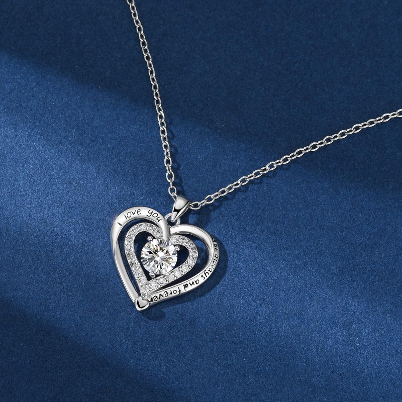 YAUFUZE I Love You Forever Heart Platinum Plated Necklace, White