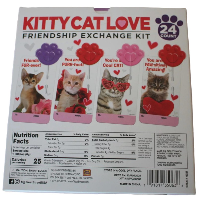 Kitty Cat Love Friendship Exchange Kit with Lollipops - 24