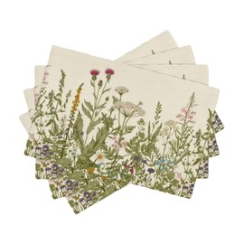 Wild Flowers Spring Garden Placemat Set of 4,12x18 Inch Garden Plants Linen Washable Fabric Table Mats for Holiday Decoration Kitchen Dining Table Place Mats