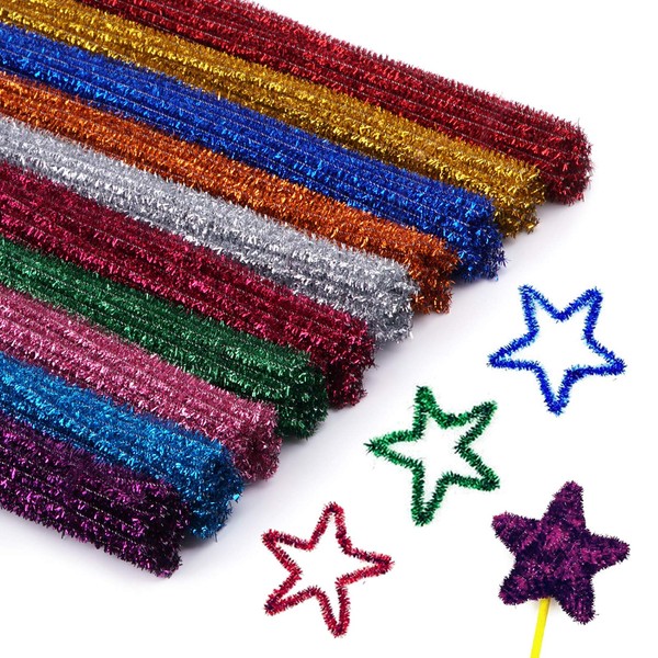Cuttte Pipe Cleaners Craft Supplies - 300pcs 10 Colors Glitter Pipe Cleaners Chenille Stems for Craft Kids DIY Art Supplies, Assorted Colors (6 mm x 12 inch)