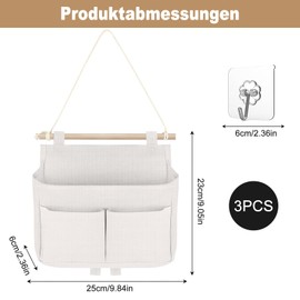 Moorstdel Pack of 3 Hanging Storage Bags, Wall Organiser, Hanging, Cotton Storage Bag, Environmentally Friendly and Durable for Home, Camping and Office