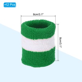 MECCANIXITY Sports Wristbands, 12 Pack Absorbent Sweatband Competitions Wrist Band Sweat Band for Men Women Tennis Basketball Football Running, Green White
