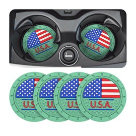AUCELI 4 Pack Car Cup Holder Coasters, Colored American Flag US Flag Insert Car Cup Coaster, 2.75 Inch Anti Slip Shockproof Embedded Drink Mat, Vehicle Interior Decor Accessories