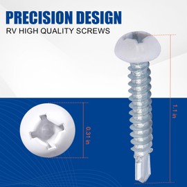8x1 Pan Head Metal RV Screws White for RV Interior Self Tapping Drill Screws - 200 Pcs