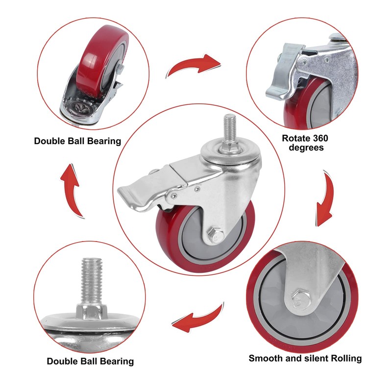 DICASAL 4 Inch Heavy Duty Stem Casters 360 Degree Swivel