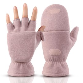 KEYDUACU Winter Gloves Fingerless Convertible Mittens Thermal Polar Fleece Insulated Lining Windproof Warm for Men Women (Pink, S)