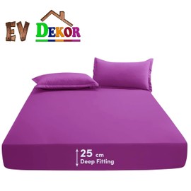 EV DEKOR®MF0001 Fitted Sheet Single, Lilac - Deep Pocket Bedsheet 10inch (25 cm) - Soft Brushed Microfiber Fabric - Shrinkage and Fade Resistant - Bottom Sheet - Double Bed Fitted Sheets