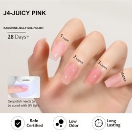 Kanorine Sheer Pink Nude Gel Nail Polish, Jelly Neutral Peach Translucent Color UV LED Light Cure Gel Polish for Nail Art DIY Manicure and Pedicure at Home 15ML
