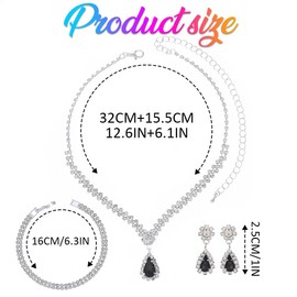 Zoestar Bridal Wedding Jewelry Set Rhinestone Necklace Earrings Bracelet Sets Formal Costume Jewelry for Women (Black)