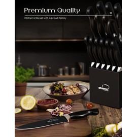 Knife Set, Amorston 15 Pieces Knife Sets for Kitchen with Block, Dishwasher Safe Kitchen Knife Set with Built in Sharpener Block, German Stainless Steel Knife Block Set, Black