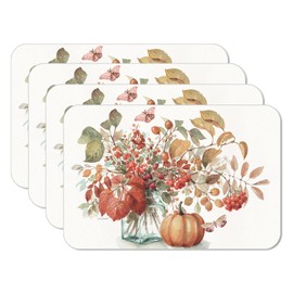 CounterArt Autumn in Nature 4 Pack Reversible Easy Care Flexible Plastic Placemats Made in The USA BPA Free Easily Wipes Clean