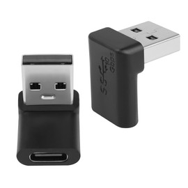 QIANRENON 10Gbps USB 3.1 to USB C 90° Angle Adapter USB A Male to USB C Female L-Shape Angle Converter, for OTG Data Transfer 3A Charging, for PC Laptop Tablet, 2 Pieces (Positive Bend/Socket Top)