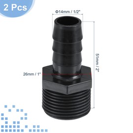 MECCANIXITY Plastic Pipe Fitting 1/2" Barb OD 3/4NPT Male Thread Straight Tube Hose Adapter Hex Connector, Black Pack of 2