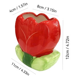 ZHU YU CHUN 1 PC Ceramic Tulip Make up Brush Holder Flower Toothbrush Holder Cosmetic Storage Box Pen and Pencil Holder Desktop Organizers (Red)