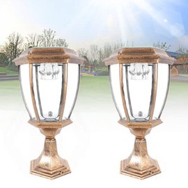 BJTDLLX Outdoor Solar Post Lights, Metal Solar Powered LED Pillar Light Waterproof Outdoor Yard Light LED Solar Power Lantern Landscape Pillar Post Lamp for Fence Deck or Patio (2 Pack Golden)
