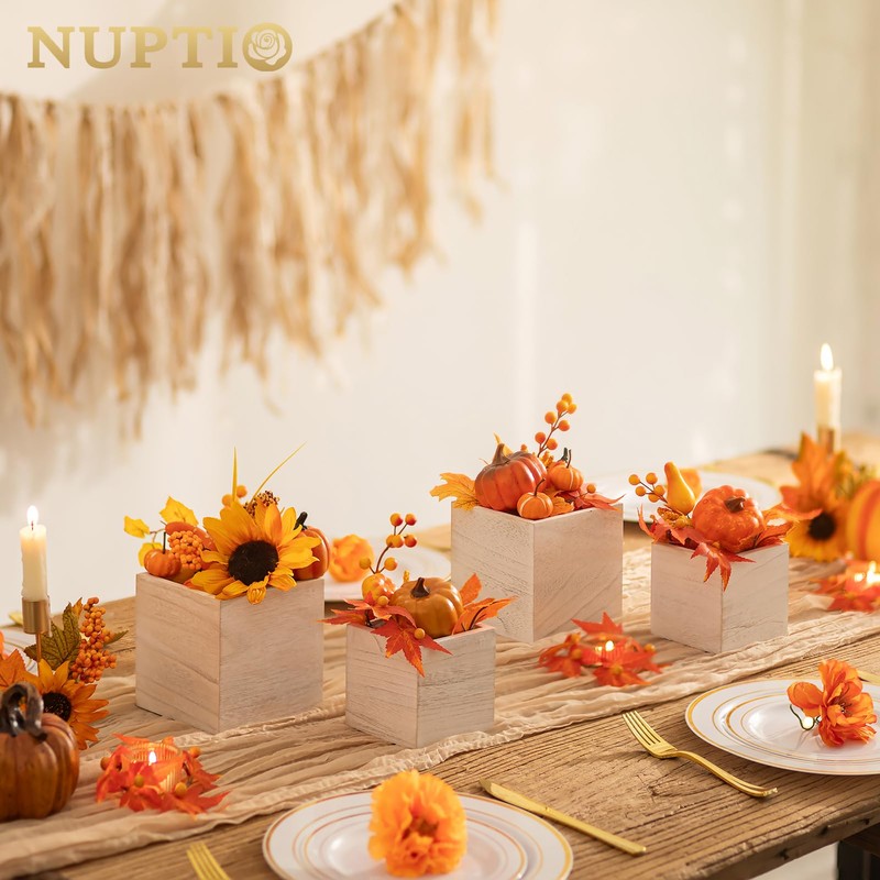 NUPTIO Wooden Box for Centerpiece Wedding: 12 Pcs Rustic Square