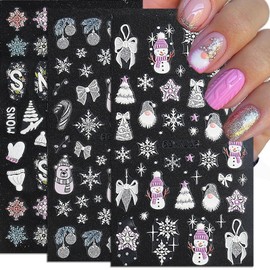 Christmas Nail Stickers 3 Sheets Winter Nail Stickers Silver Glitter Christmas Tree Snowman Snowflake Gnome Christmas Nail Decals Holiday Nail Stickers DIY Nail Art Decoration Nail Art Supplies