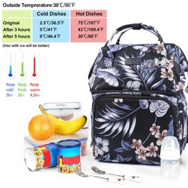 AmHoo Insulated Lunch Box Cooler Backpack Waterproof Leak-proof Lunch Bag Tote For Men Women Hiking Beach Picnic Trip with Strongest YKK Zipper Black Flower Pattern