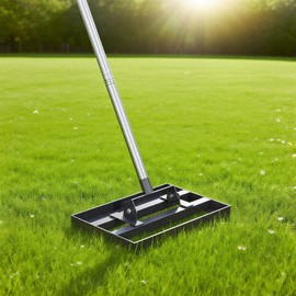 CRMCC 17" x 10" Lawn Leveling Rake with 78" Adjustable Stainless Steel Handle - Heavy Duty Grass Leveling Tool, Leveling rake for Lawn Care, Yard Leveler