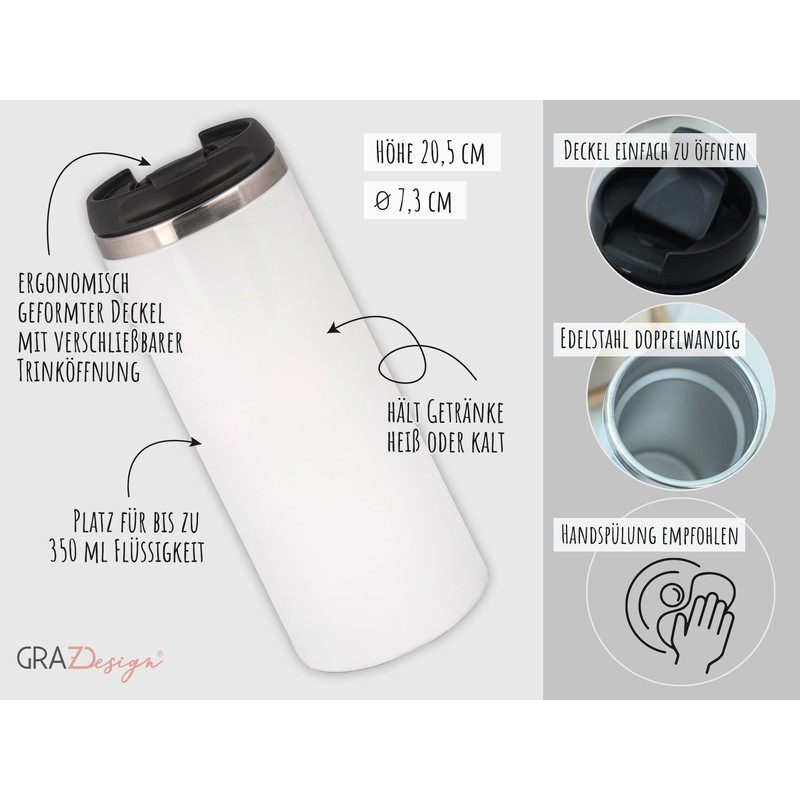 GRAZDesign Thermobecher mit Namen personalisiert Erzieherin, Dankeschön Spruch Kindergarten Abschiedsgeschenk