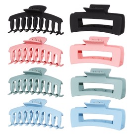 Clips de garra grandes (4,3 pulgadas) de Nicole Miller | Pack de 8 en 4 Colores con Estilos Cuadrado y Mariposa, Rosa, Verde, Azul y Negro | Accesorios para el cabello resistentes y duraderos