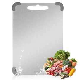 MOHUNIQ Stainless Steel Cutting Boards for Kitchen, Silicone Corners Dishwasher Safe Chopping Board, Double Sided Cutting Board, 13.4" × 9.1" (Stainless Steel, 13.4" × 9.1")