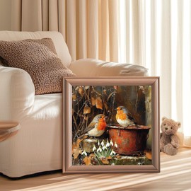 AIRDEA Robin Birds Diamond Art Kits Adults, 5D DIY Garden Diamond Painting Kit, Full Drill Gem Arts and Crafts for Adults for Home Wall Decor 30x30 cm