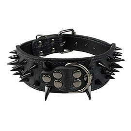 Collar de perro afilado con tachuelas de 2 pulgadas de ancho, elegante collar de cuero para perros medianos y grandes, Pitbull Labrador, boxer, Rottweiler, pastor alemán (M:17-20 pulgadas, negro-1)
