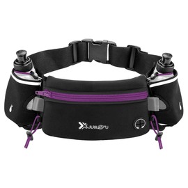 Number-one Running Belt with Water Bottles(2 x 175ML), Hydration Belt Waterproof Waist Pack Bag Fits iPhones Adjustable Sports Waist Pouch for Marathon Running Hiking Cycling, Purple