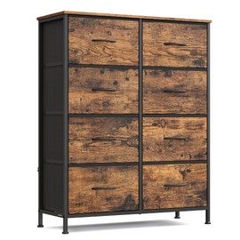 SONGMICS Dresser for Bedroom, Chest of Drawers, Steel, MDF, 8 Non-Woven Fabric Drawers, Storage Organizer Unit, Closet, Entryway, Rustic Brown and Ink Black LGS124B02S
