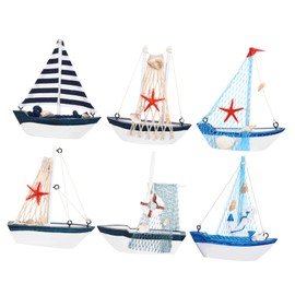 Garneck Set of 6 Mini Wooden Sailing Ship Decoration - Table Decoration in Nautical Style for Living Room - Office and Shop Window Small Boats as Decoration for Everyone