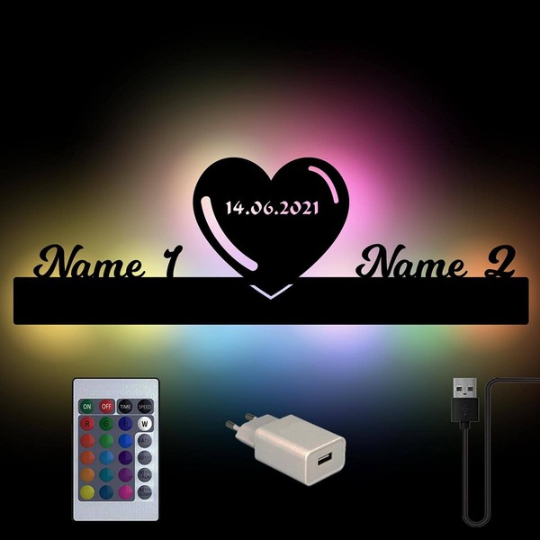 Colour Changing USB Couple Lamp Heart Lamp Gift Personalised with