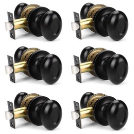 KNOBWELL 6 Pack Matte Black Passage Door Knob Set, Oval Style Closet Door Knob, Modern Door Knob with Concealed Screws, Interior Door Knobs