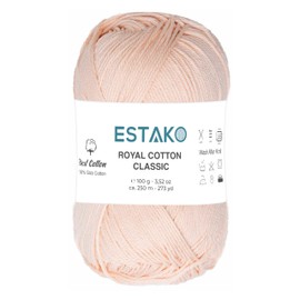 Estako Royal Cotton Classic, 100% Giza Cotton Yarn, Soft, Super Fino 1 for Crochet and Knitting 3.52 Oz (100g) / 273 Yrds (250m) (4097 - Nude)