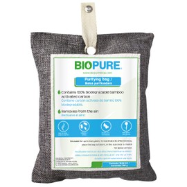 Biopure - Bolsa purificadora - Carbón activado 100% biodegradable - Bambú - Remueve malos olores, humedad, moho y alérgenos - Ideal para closets, zapatos, baños, lockers, mini-bodegas, coches y más (300 gr)